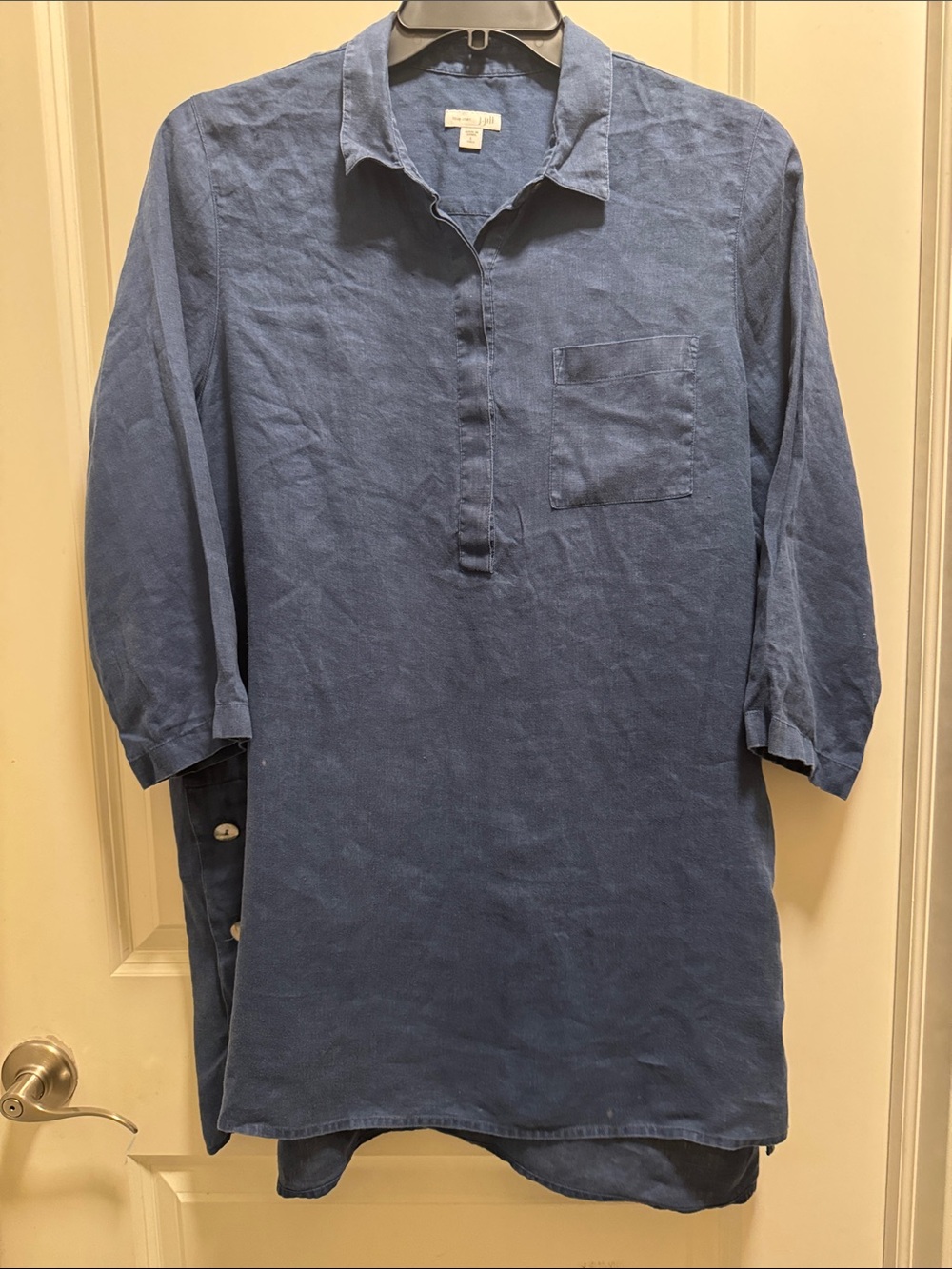 J. Jill Blue Midi Shirt Dress - Relaxed Collared Tunic Woman L linen